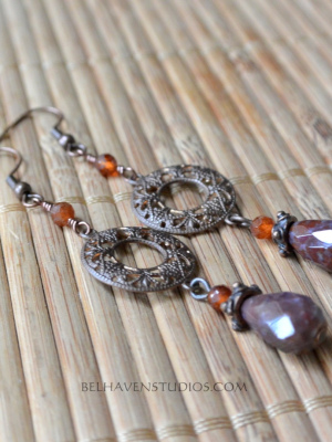 Red Jasper gemstone Antique Copper drop earrings