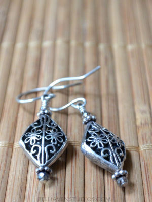 Bali sterling silver crystal  earrings Balinese earrings