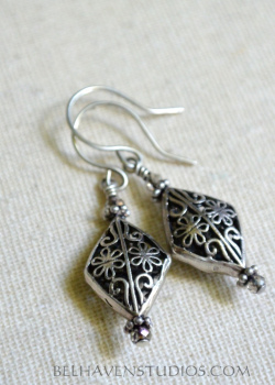 Bali sterling silver crystal  earrings Balinese earrings
