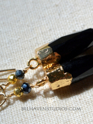 Black Agate points spikes gemstone 14k goldfilled earrings 