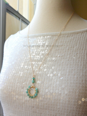 Amazonite Gemstone wrapped pendant 14K gold filled necklace